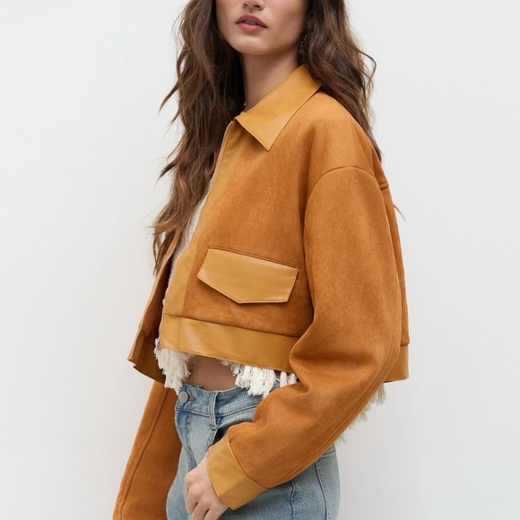 NEW WITH TAGS CIDER SUEDE ZIP UP COLLARED CROPPED RETRO JACKET SIZE LARGE - Picture 3 of 10